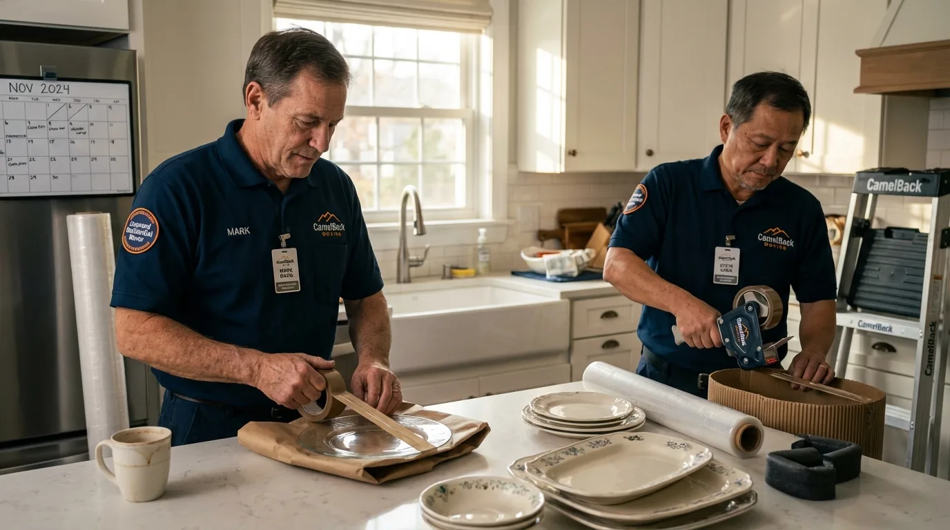 Professional crew packing kitchen dishware in Winfield, WV
