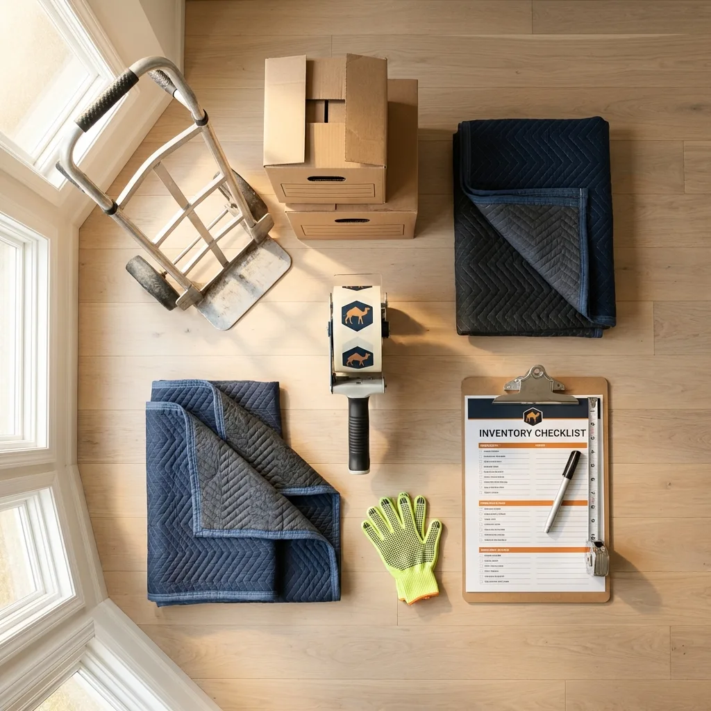 Professional moving supplies and packing materials layout for Winfield residential relocations